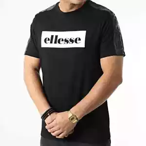 ellesse Mens T-Shirt Black Logo Sports Tee Cotton Crew Top XXL Plus Size Casual - Picture 1 of 8