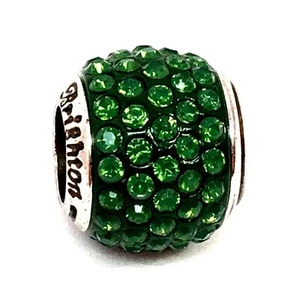 Authentic Brighton Cupid's Kiss Bead, J9724P, Silver Finish, Green Stones, New - Picture 1 of 1