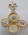 Coro Vintage Rare Gold Tone Hinged Locket Picture Frame Pin Brooch 4 Frames