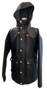 Burton BRTN PVC Women's Size Small Zip Up Button Up Hooded Jacket Black & White - Picture 1 of 12