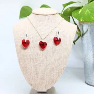 Handmade Crystal Red Heart Drop Valentine's Day Jewelry Set - Picture 1 of 2