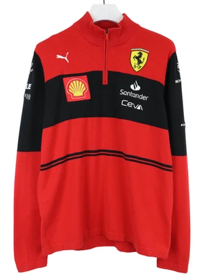 Puma Ferrari Jersey Hombre Grande Colaboración Rojo/Negro Logo 1/4 Zip Mock - Imagen 1 de 4