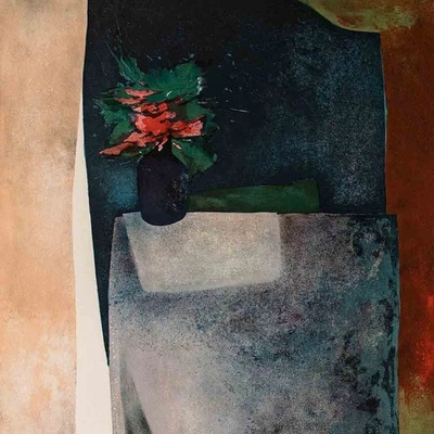 Claude Gaveau Blumenstillleben in Vase Großformat sign Siebdruck 20 Jhd 59/175 - Bild 1 von 3