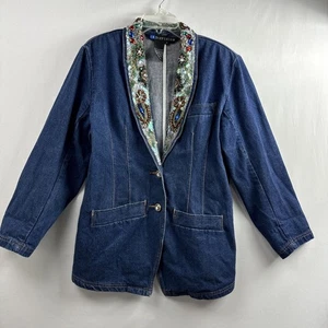 Vintage 90s IB Diffusion Denim Jacket Womens 12 Blazer Beaded Sequined Artsy - Picture 1 of 11