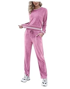  Women's Sweatsuit Set Velour Long Sleeve and Pants Sport XX-Large Dark Pink - Picture 1 of 7