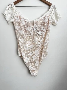 Victoria’s Secret bodysuit eyelet cream short sleeve floral romantic cottage L - Picture 1 of 5