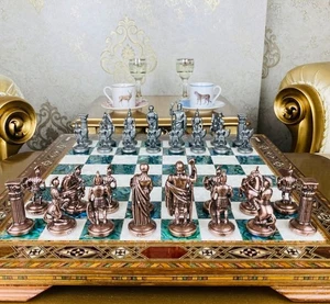 Roman Vintage Chess Set Handmade Medieval Solid Wood Board Christmas π - Picture 1 of 12