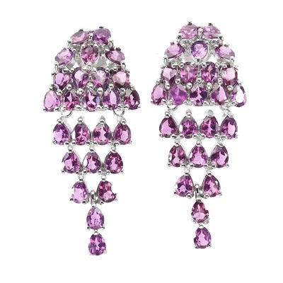 925 Sterling Silver Earrings Pear Rhodolite Garnet Natural Gemstone Jewelry - Image 1 of 4