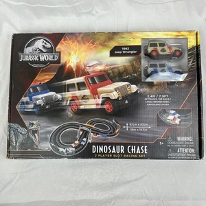 NEW Jurassic World Dinosaur Chase Slot Car Racing Track Jeep Race Car - TORN BOX - Picture 1 of 13