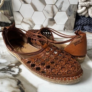 Pikolinos Damen Cadamunt Braun Leder Espadrille Fischer Sandalen Größe 40 - Bild 1 von 10
