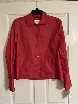 Vtg Doncaster Lightweight Button Front Jacket Size 8 Red Silver Coated Cotton  - Image 1 of 4