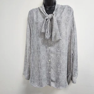Worthington Bluse Damen XL schwarz weiß Print elegant Oberteil Ausschnitt zum Binden - Bild 1 von 13
