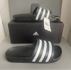New Adidas Adilette Aqua Slides Sandals Black/White Women’s Size 9 Men’s Size 8 - Picture 1 of 18