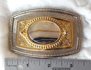 Raro Hebilla de Cinturón Vintage Ágata Tonos Dorado y Plata ¡Bien Hecho!   NOS - Imagen 1 de 3