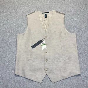 Perry Ellis Vest Mens Large Natural Linen Core Tan 5 Button New With Tags - Picture 1 of 6