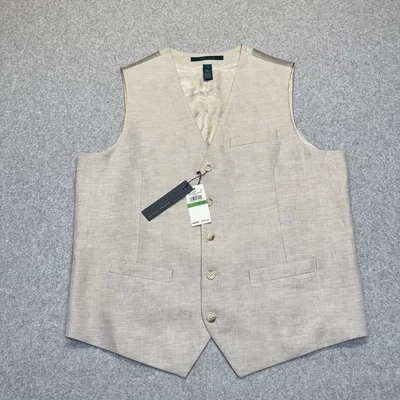 Perry Ellis Vest Mens Large Natural Linen Core Tan 5 Button New With Tags - Image 1 of 4