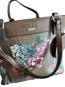 Guess Floral Print Hand/ Shoulder Purse Mocha Multi Floral - Picture 1 of 13