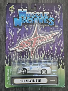 Sintonizador de importación Muscle Machines plateado '01 Nissan Silvia S15 fundido a presión 1:64 T02-45 - Imagen 1 de 1