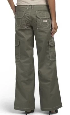 Calça cargo folgada feminina 31x32 verde Kalamata True Religion Bobbi nova com etiquetas $139 - Imagem 1 de 4