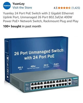 24 Port PoE Switch with 2 Gigabit Ethernet Uplink Port, Unmanaged 26 Port 802... - Image 1 of 4