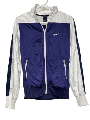 Chaqueta deportiva vintage Nike Dazzle para mujer M colorblock cremallera completa azul blanco Foto 1 de 4