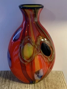 STUDIO SALVADORE MURANO-STYLE BLOWN ART GLASS VASE MULTICOLORED SWIRL 18” TALL - Picture 1 of 21