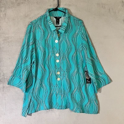 NUEVO ALI MILES Top túnica frontal con botones Artístico Lagenlook para mujer talla grande 2X Foto 1 de 4