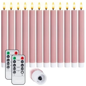 12PK 10" LED Ribbed Dusty Rose Pillar Candles w/ Remote & 24h Timer Memory - Bild 1 von 7