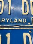 1971 Maryland License Plate Tag Car Truck Auto Bar Sign Display VTG Old Set Pair