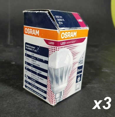 3 x Osram 4W LED Fancy Round Light Globes Bulbs Lamps Warm White E14 Small Screw - Image 1 of 4