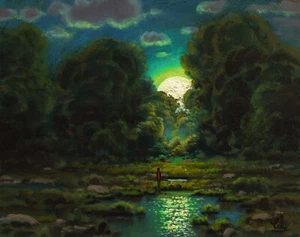 Pintura al óleo MAX COLE paisaje original de Florida estilo salteador luna 722 - Imagen 1 de 9