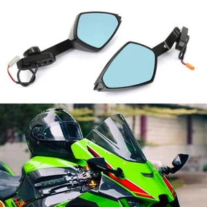 Rearview Mirrors For Kawasaki Ninja 400 ZX-6R ZX-10R Side Mirror with LED Lights - Picture 1 of 13