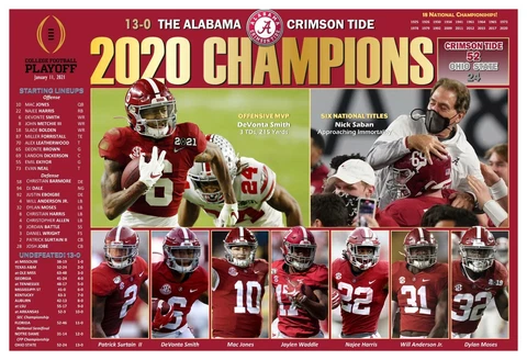 ALABAMA DEFEATS OHIO ST IN 2020 CFP CHAMPIONSHIP GAME COMMEMORATIVE POSTER Cover