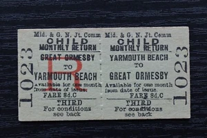 M&GN Jt Railway Ticket YARMOUTH BEACH to GREAT ORMESBY No. 1023 MONTHLY RETURN - Picture 1 of 1