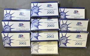 10x 2002 S Proof Set 10 Pack COAs US Mint 100 Coin Lot Sacagawea Year Key - Picture 1 of 3