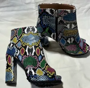 New Faux Snakeskin Peep Toe Ankle Boots High Block Heels Platform Sz 38 (7.5 US) - Picture 1 of 11