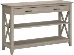 Key West Console Table with Drawers & Shelves - Washed Gray Finish - Picture 1 of 12