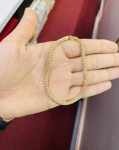 3.5mm Diamond Cut Ice Chain Link Bracelet Real 10K Yellow White Gold 8” Long - Picture 1 of 9