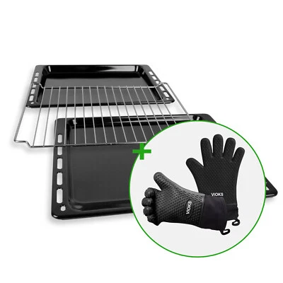 VIOKS Set 2x Ofen Handschuhe 2x Backblech 1x Rost passend wie Bauknecht 481241838128