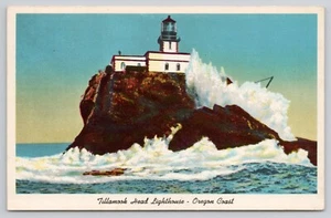 Tillamook Kopf Leuchtturm Oregon Küste abstürzende Wellen um 1961 Postkarte - Bild 1 von 2