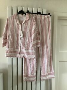 F&F pink and white striped viscose pyjamas 8-10 bnwt