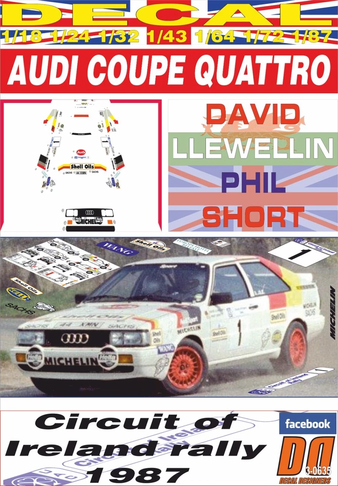 DECAL AUDI COUPE QUATTRO D.LLEWELLIN C.OF IRELAND 1987 2nd (04) - Immagine 1 di 1