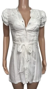 Vintage white Safari Button up Rayon Belted Mini Dress New casual Dress new Y2K - Picture 1 of 4