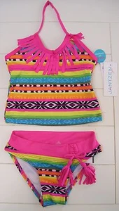Girls Jantzen Indian Aztec Western Fringe Fully Lined 2 Pc Tankini Swimsuit Sz 4 - Picture 1 of 2