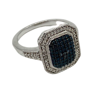 BR KRN Designer Diamond Sapphire Chips Rhodium Plated Cocktail Statement Ring 11
