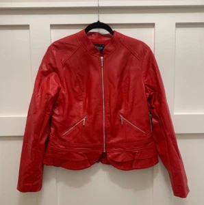 NWT GUESS Red Faux Leather Jacket Women's Size L-XL New with tags $128 - Picture 1 of 8
