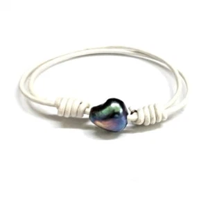 PULSERA de PERLA Cultivada Gris 11mm Y Cuero Blanco. Corredera.Adaptable y Bolsa - Imagen 1 de 2