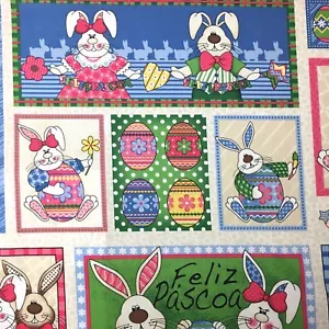 Easter Rabbit Bunny Egg Flower Feliz Páscoa Animal Quilting Fabric Patchwork - Bild 1 von 5