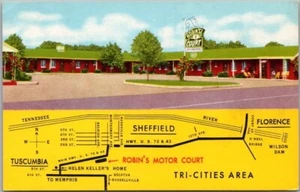 Tarjeta postal de Sheffield, Alabama de la década de 1950 Robin's Court Roadside/Curteich cromada - Imagen 1 de 2