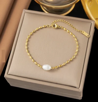 18K 镀金不锈钢珍珠豆链手链 — 第 1/2 张图片